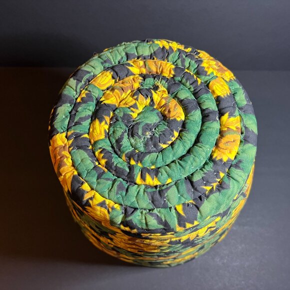 Vintage Green Yellow Fabric Floral Sunflower Print Planter Cache / Waste Basket - Picture 7 of 7